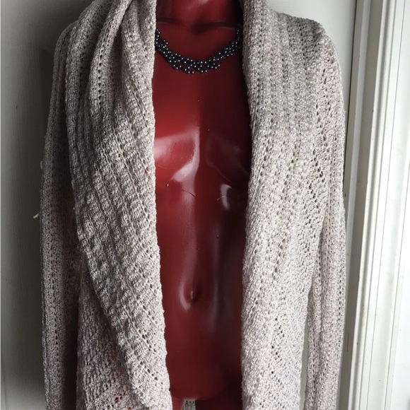 CACHE SHAWL COLLAR DRAPED OPEN FRONT CARDIGAN - BEIGE -SIZE L LARGE - Picture 6 of 11